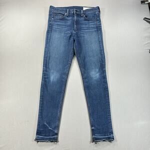 Rag & Bone 10 inch High Rise Ankle Skinny Jeans Mad River Wash Raw Hem Size 28